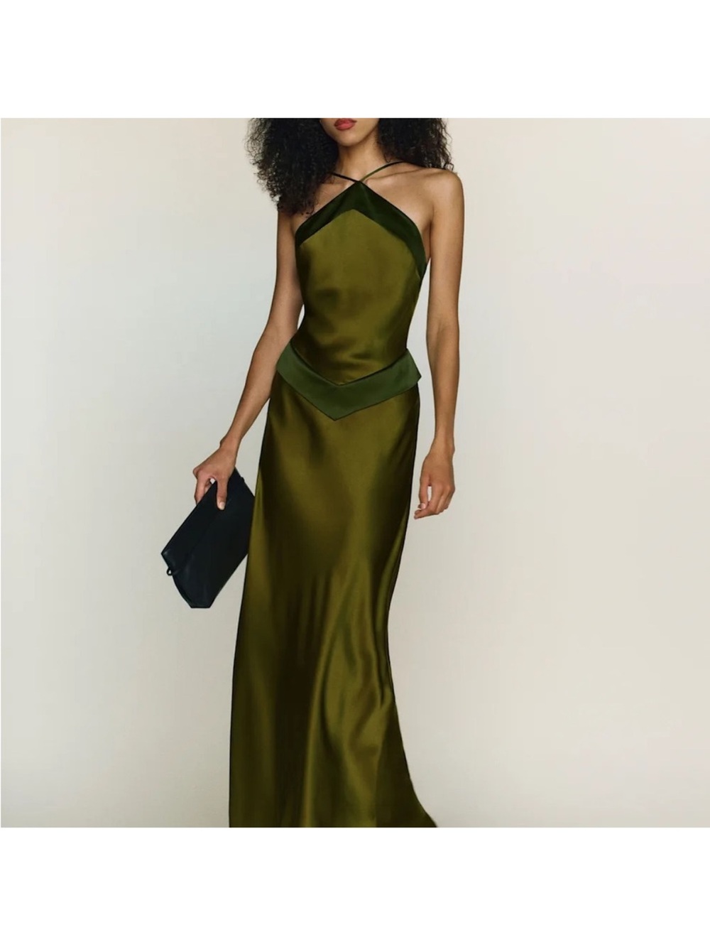 Reformation Jillian Silk Dress in Pear Satin Halter Maxi Evening Gown 6 - Picture 3 of 10